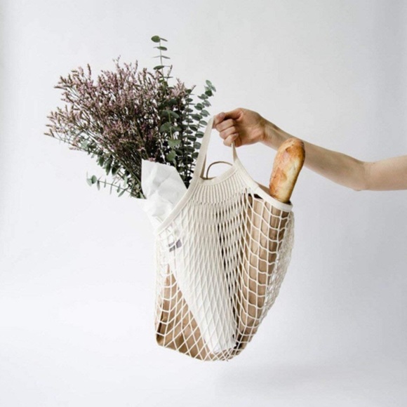 Cotton Net Short Handle French Tote - Picture 6 of 7